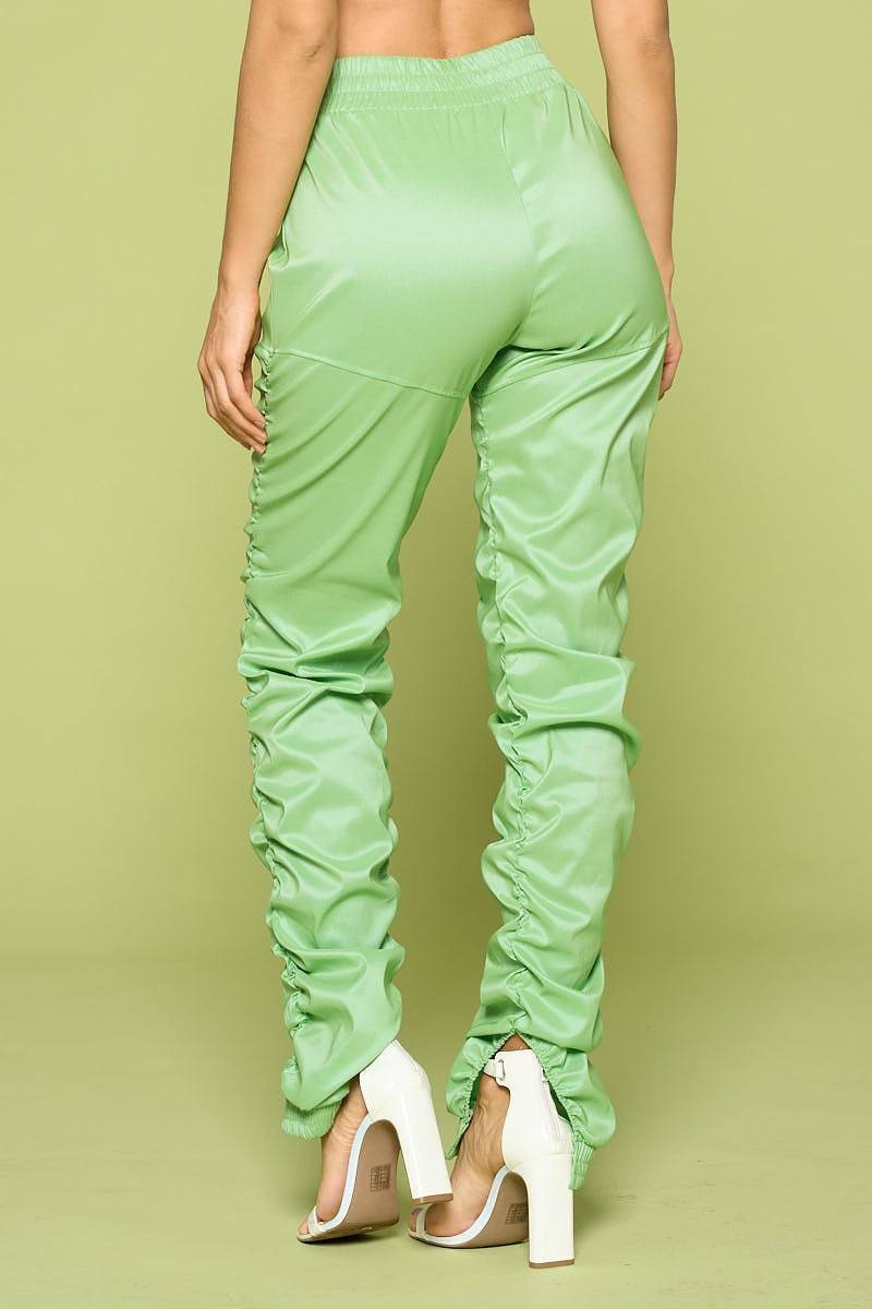 Green Leather Pu Ruched Pants