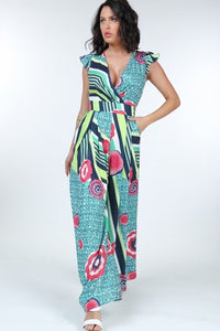 Mint Ruffle Sleeve Surplice Jumpsuit