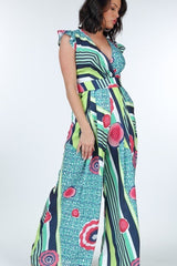 Mint Ruffle Sleeve Surplice Jumpsuit