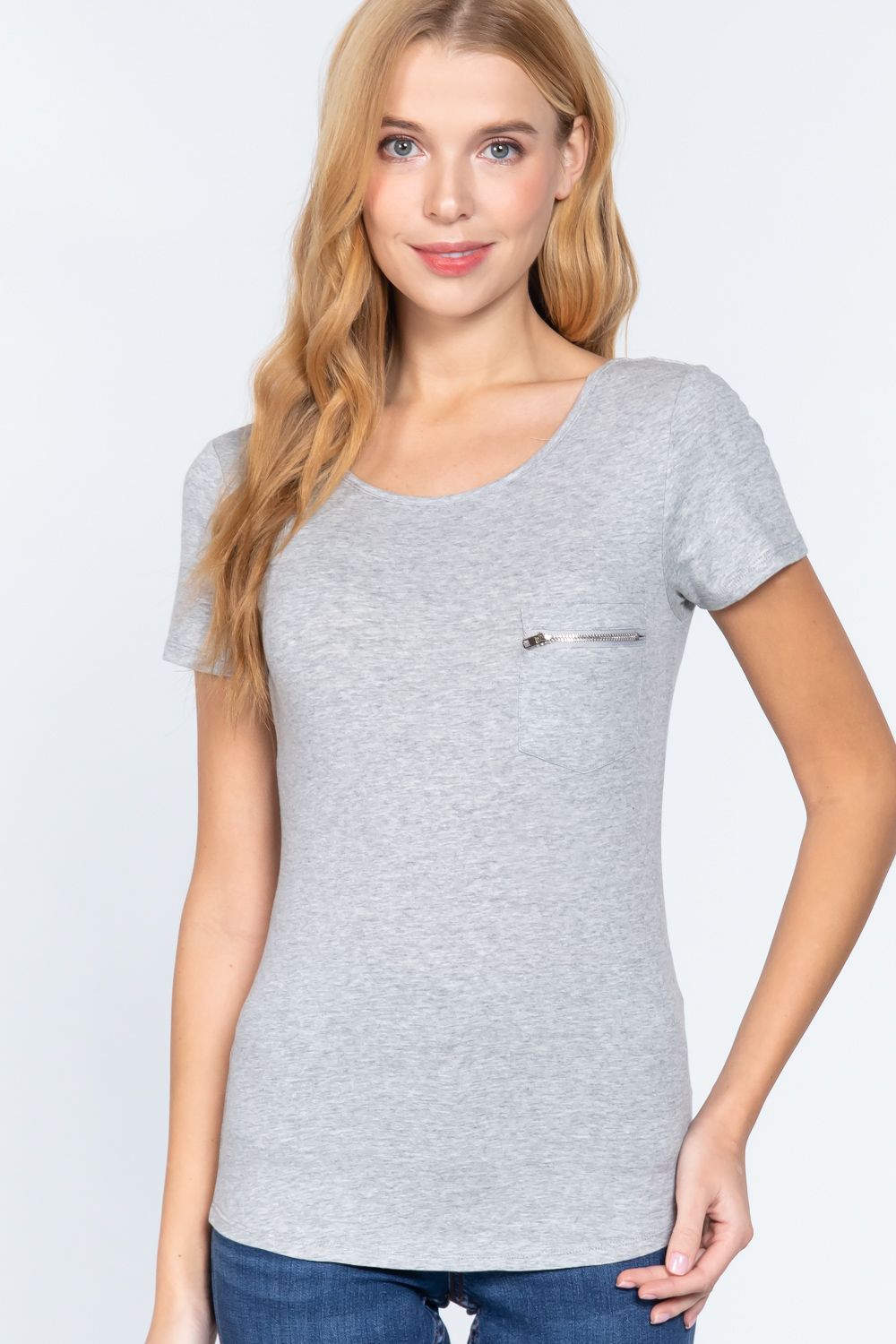 Grey Short Sleeve Top Zipper Women’s Shirt