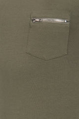 Olive Green Short Sleeve Top w/ zipper Small Pocket Shirt