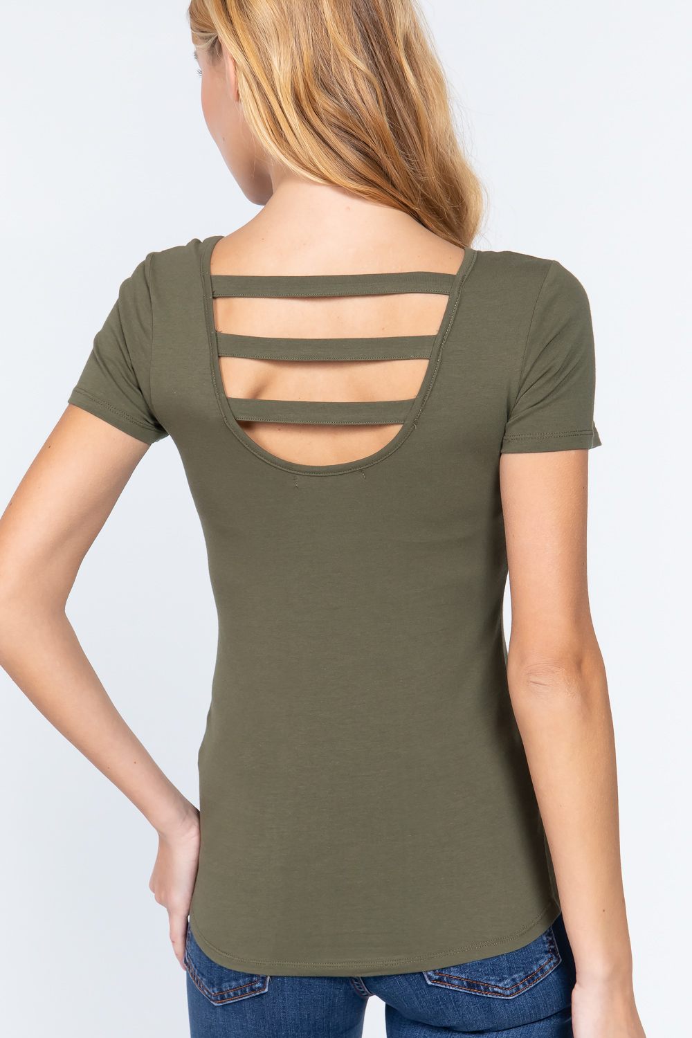 Olive Green Short Sleeve Top w/ zipper Small Pocket Shirt