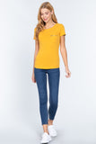 Mustard Short Sleeve Top w/ zipper Small Pocket Shirt