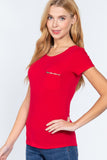 Red Short Sleeve Top zipper Small Pocket Shirt