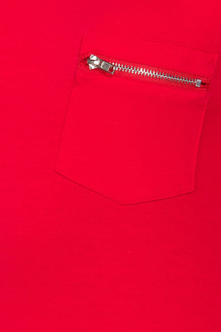 Red Short Sleeve Top zipper Small Pocket Shirt