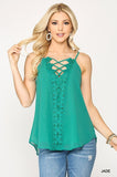 Green Plunging V-neckline Lattice Top