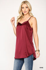 Velvet Mixed Adjustable Strap Round Camisole
