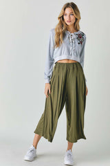 Grey Floral Embroidered Cropped Sweatshirt