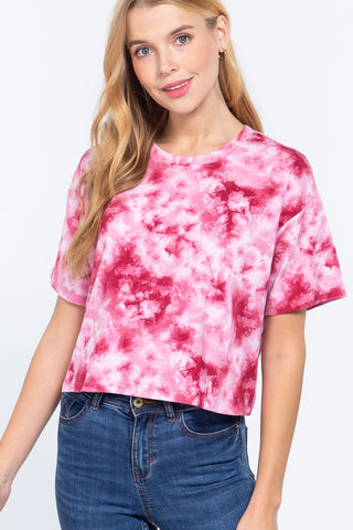 Pink Tie-dye Cotton Jersey Crop Top
