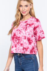 Pink Tie-dye Cotton Jersey Crop Top