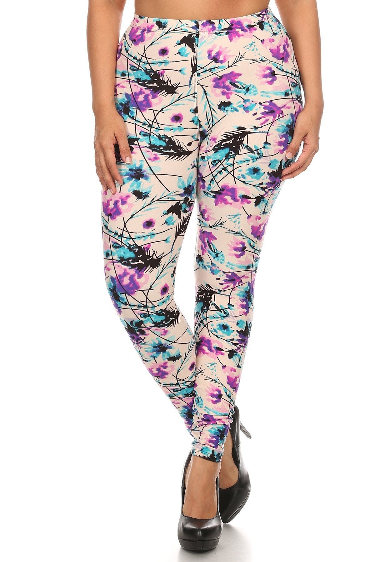 Plus Size Floral Printed Full Length Leggings