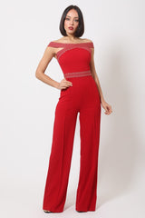 Red Off Shoulder Straps with Greek Print Design 
