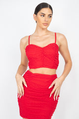 Red Woven Crop Top Featuring An Allover Printed Polka Dots Top A Woven Mini Skirt Set