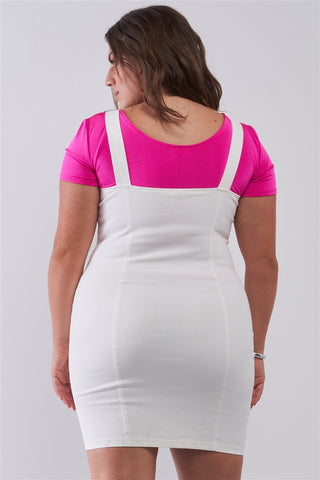 White Denim Sleeveless Front Snap Plus Women's Mini Dress