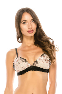 Black Triangle Floral Lace Bralette with Embroidery