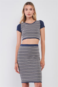 Navy & White Geometrical Pattern Women's Crop Top