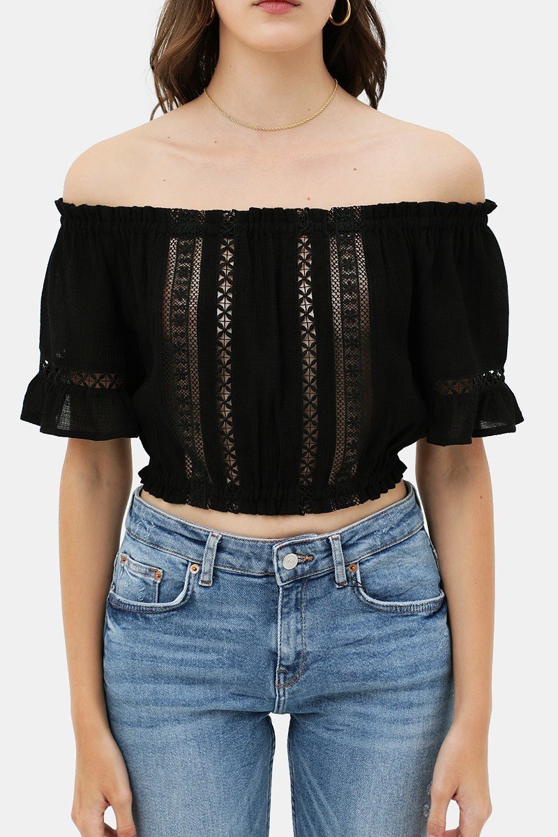 Black Lace Trim On The Front And Sleeves