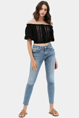 Black Lace Trim On The Front And Sleeves