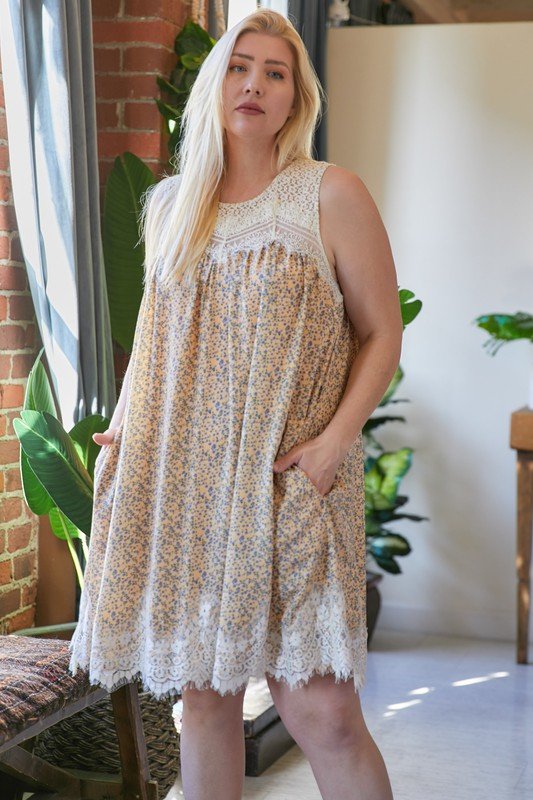 Printed Round Neck Sleeveless Plus Size Women's Mini Dress