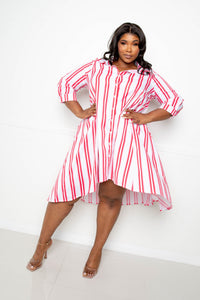 Stripe Shirt Plus Size Women's Dress