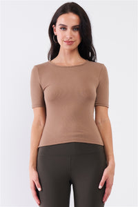 Ribbed Crew Neck Basic Women's T-Shirt