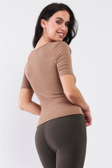 Ribbed Crew Neck Basic Women's T-Shirt