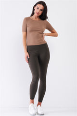 Ribbed Crew Neck Basic Women's T-Shirt