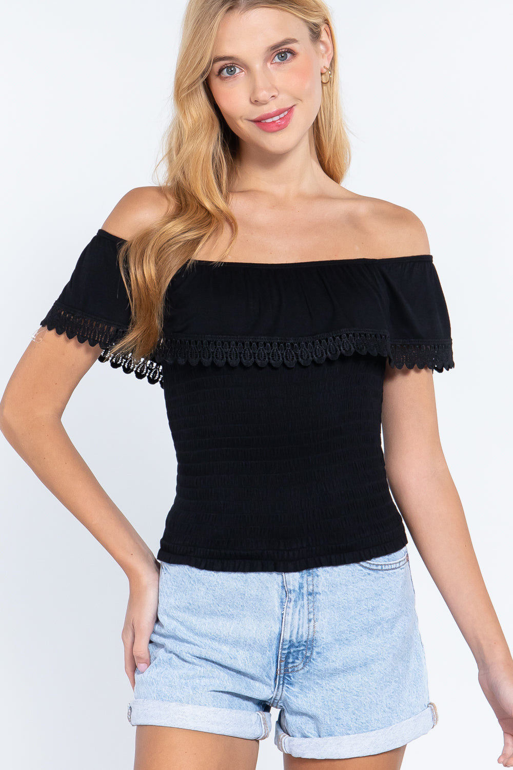 Off Shoulder w/ lace Smocked Women's Top