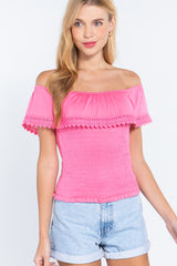 Off Shoulder w/ lace Smocked Women's Top