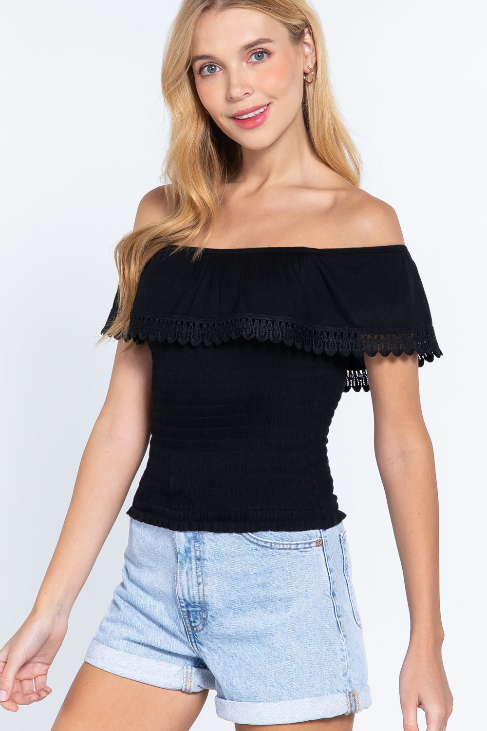 Off Shoulder w/ lace Smocked Women's Top