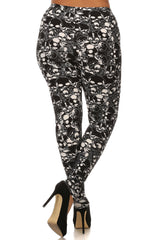 Knitted Skull Pattern Print Full Length Leggings 