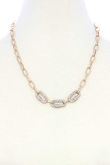 Rhinestone Charm Oval Link Metal Necklace