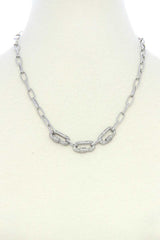 Rhinestone Charm Oval Link Metal Necklace