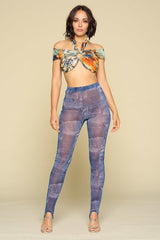 Teal & Orange Sexy Crop Halter Women's Top