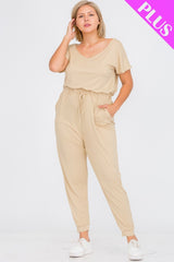 Safari Short Sleeves Plus Size Women's Jumpsuit