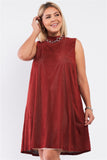 Rust And Nude Illusion High Neck Swing Plus Women's Dress