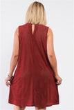 Rust And Nude Illusion High Neck Swing Plus Women's Dress