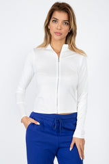 Mock Neck Zip Front Long Sleeve Crop Top