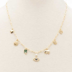 Eye Elephant Charm Oval Link Station Necklace
