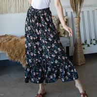 Elastic Waistline Minimal Women's Maxi Skirt - Black