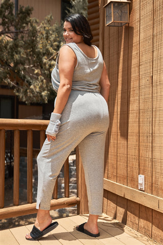Heather-grey Round Neck Sleeveless Plus Women's Jumpsuit