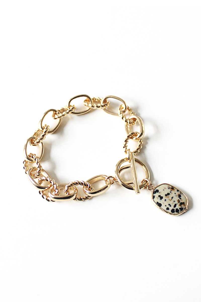Rhinestone Pearl Bead Toggle Clasp Bracelet