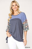 Floral Print Mixed Top with Dolman Sleeve
