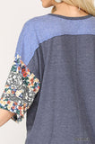 Floral Print Mixed Top with Dolman Sleeve
