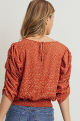 Smocked Band Women's Top Puff Sleeve