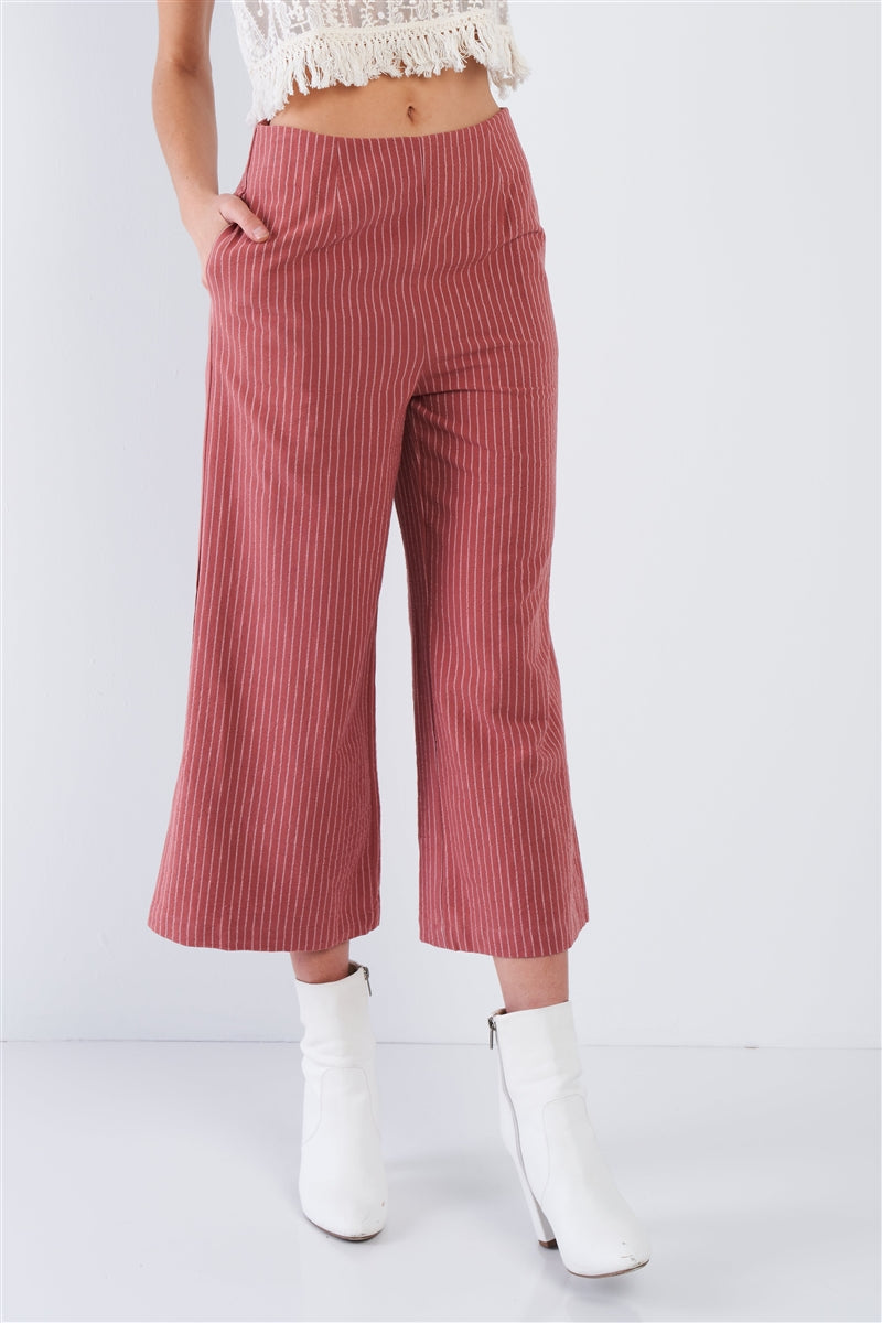 Dusty Rose Pink Cotton Pinstripe Gaucho Women's Pants