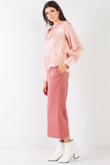 Dusty Rose Pink Cotton Pinstripe Gaucho Women's Pants