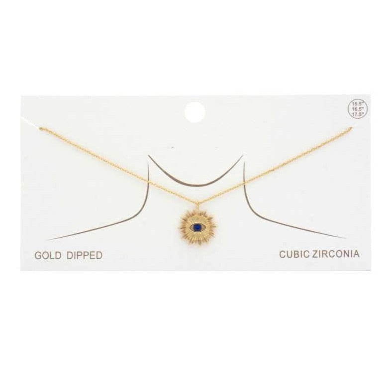 Evil Eye Sun Charm Dipped Necklace - Gold