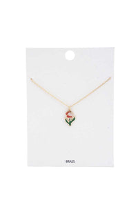 Flower Charm Necklace - Green & Red