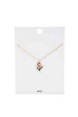 Flower Charm Necklace - Green & Red